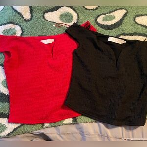 NWOT Astr The Label Tops Red Black Textured Sweetheart‎ Neckline Short Sleeve XS